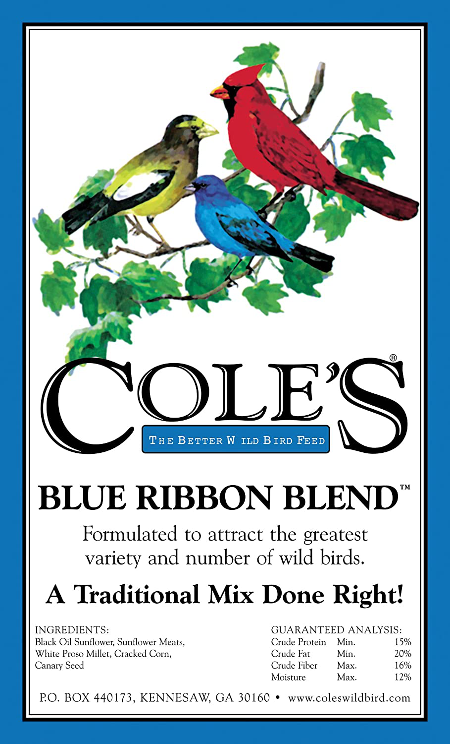 Cole'S BR20 Blue Ribbon Blend Bird Seed, 20-Pound Animals & Pet Supplies > Pet Supplies > Bird Supplies > Bird Food Cole's Wild Bird Products   