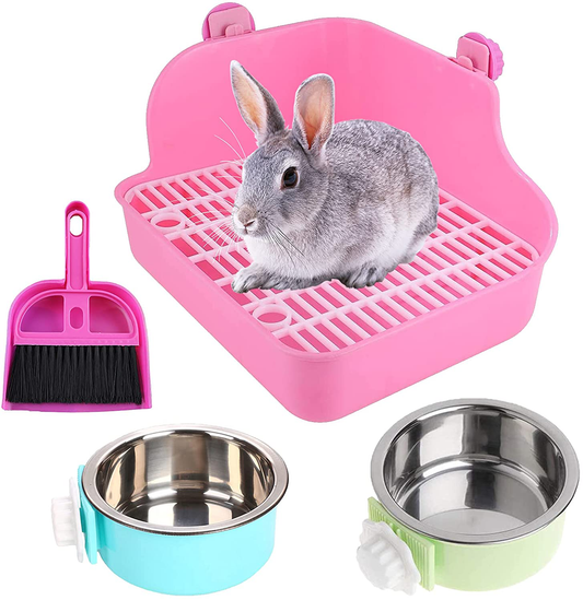 PINVNBY Rabbit Litter Box for Cage Bunny Corner Litter Bedding Box Small Animal Litter Pan Hanging Pet Bowls Cage Potty Trainer Pet Toilet for Rabbit Bunny Guinea Pigs Chinchilla Ferret Small Animals Animals & Pet Supplies > Pet Supplies > Small Animal Supplies > Small Animal Bedding PINVNBY Pink  