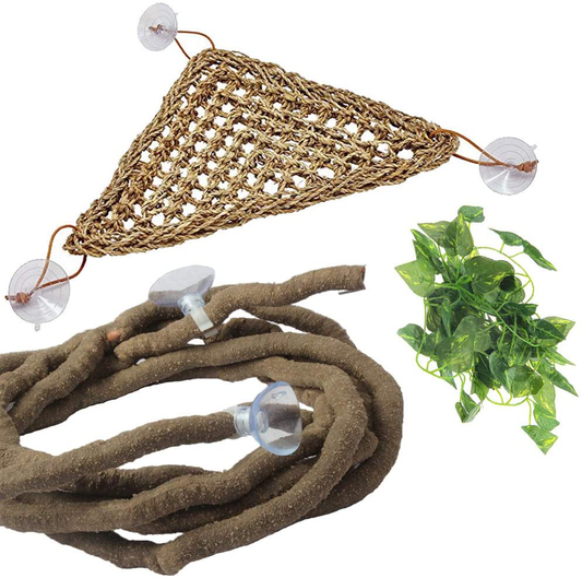 PINVNBY Bearded Dragon Hammock Jungle Climber Vines Flexible Reptile Leaves with Suction Cups Habitat Decor for Climbing, Chameleon, Lizards, Gecko, Snakes Animals & Pet Supplies > Pet Supplies > Reptile & Amphibian Supplies > Reptile & Amphibian Substrates PIVBY   
