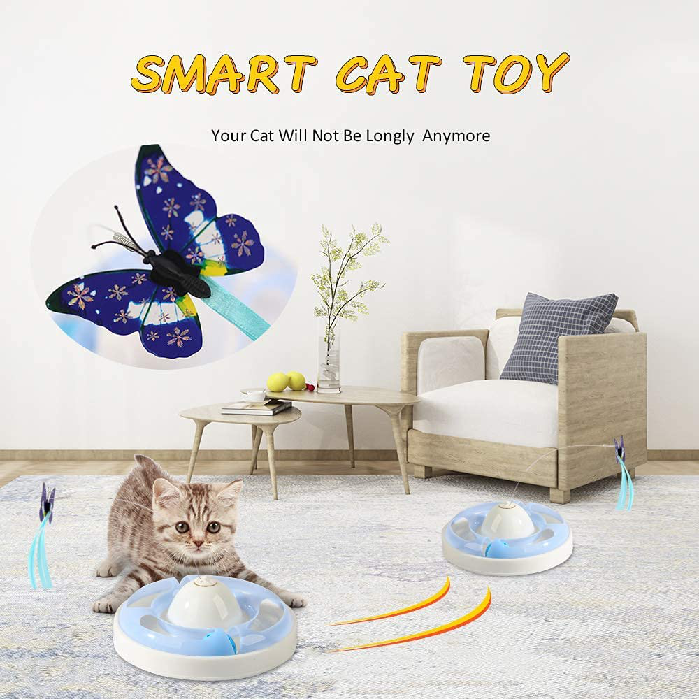 We-Ha Interactive Cat Toys Automatic Electric Rotating Butterfly Ball Exercise Kitten Toy Funny Cat Teaser Toys for Indoor Cats 3 Flashing Butterfly 360 Rotate Clockwise or Counterclockwise Animals & Pet Supplies > Pet Supplies > Cat Supplies > Cat Toys We-Ha   