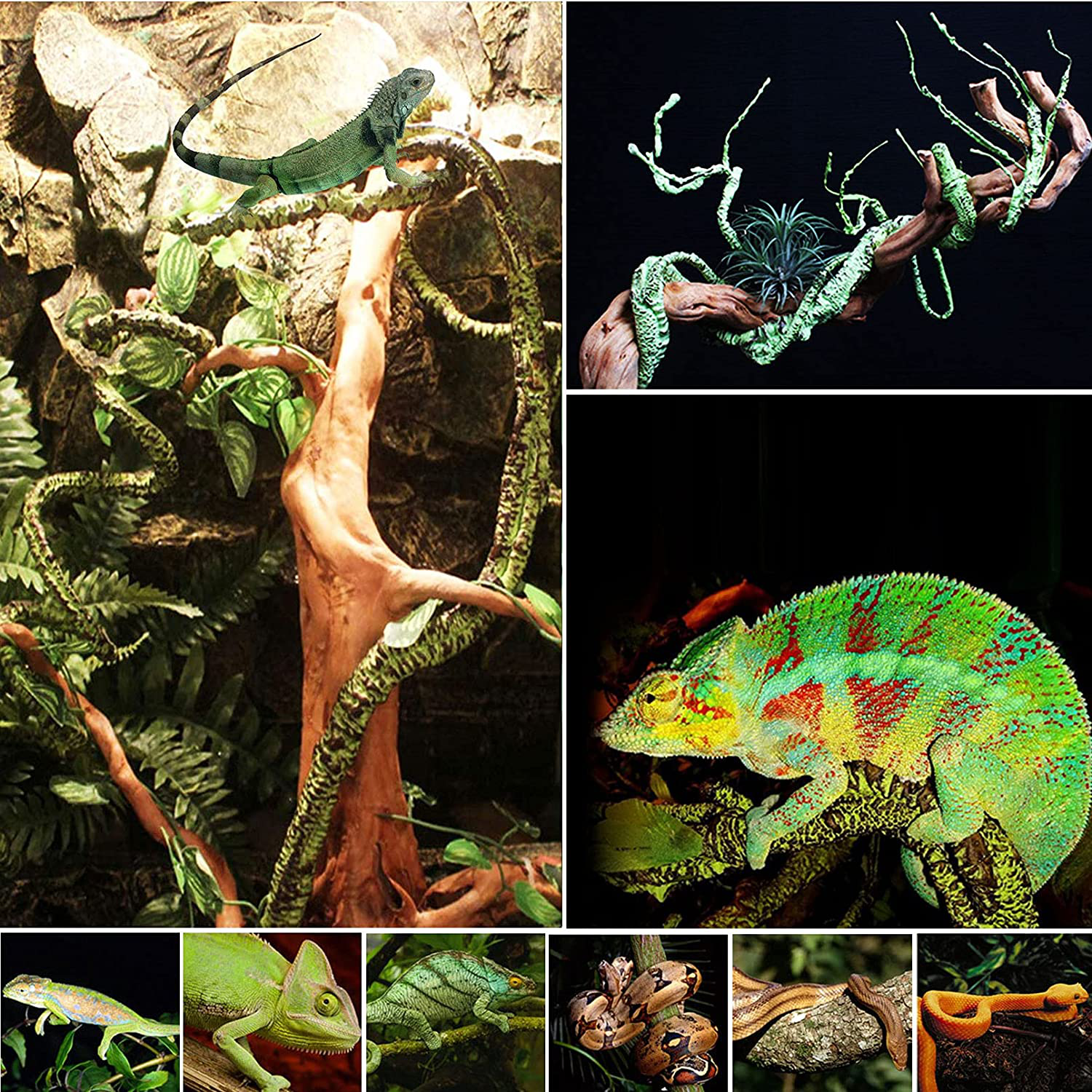 Reptile Vines Plants Flexible Bendable Jungle Climbing Fake Vine Terrarium Plastic Plant Leaves Pet Tank Habitat Decor for Bearded Dragons Lizards Geckos Snakes Frogs Animals & Pet Supplies > Pet Supplies > Reptile & Amphibian Supplies > Reptile & Amphibian Substrates kathson   