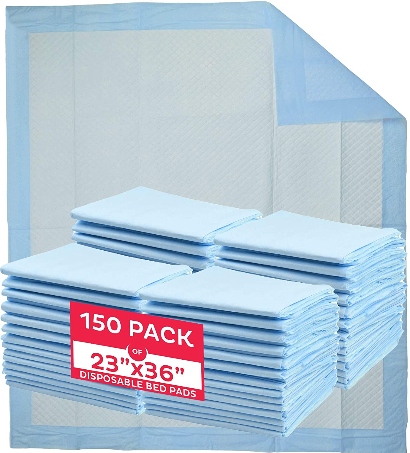 Chucks Pads Disposable [150-Pads] Underpads 23X36 Incontinence Chux Pads Absorbent Fluff Protective Bed Pads, Pee Pads for Babies, Kids, Adults & Elderly | Puppy Pads Large for Training Leak Proof