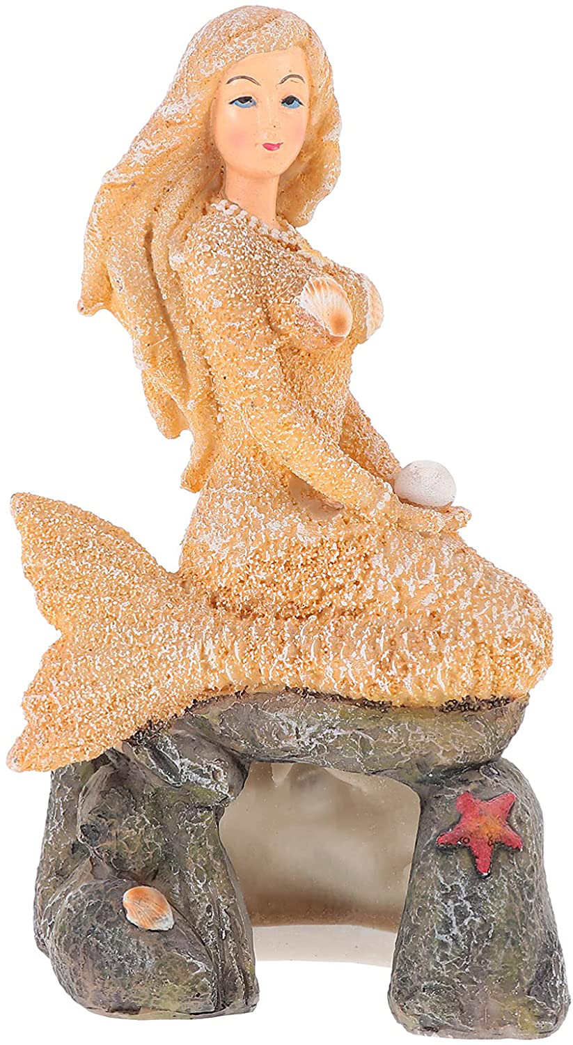 NUOBESTY Aquarium Mermaid Statue Mermaid Sitting on Rock under the Sea Collectible Home Fish Tank Sculpture Resin Lawn Mermaid Figure Ornament for Fairy Garden Fish Tank Decoration Animals & Pet Supplies > Pet Supplies > Fish Supplies > Aquarium Decor NUOBESTY   