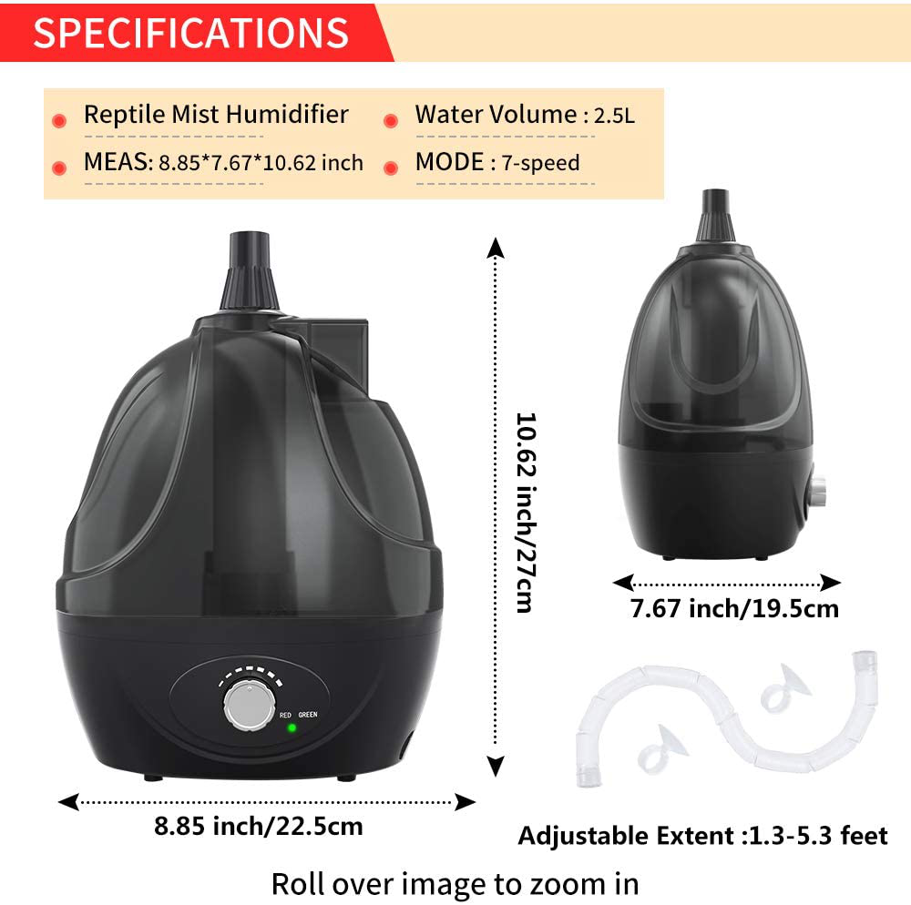 BETAZOOER Reptile Humidifiers Mister Fogger with Extension Tube/Hose, Suitable for Reptiles/Amphibians/Herps/Vivarium with Terrariums and Enclosures (2.5 Liter Tank) Animals & Pet Supplies > Pet Supplies > Reptile & Amphibian Supplies > Reptile & Amphibian Habitat Accessories BETAZOOER   