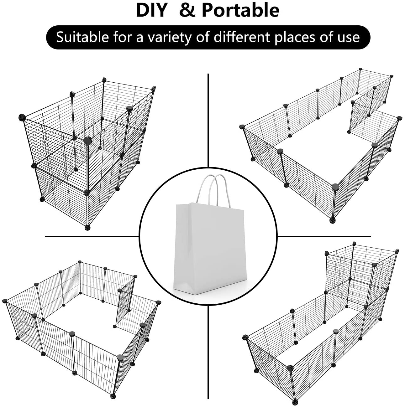 Tespo Pet Playpen, Small Animal Cage Indoor Portable Metal Wire Yd Fence for Small Animals, Guinea Pigs, Rabbits Kennel Crate Fence Tent 15 X 12 Inch