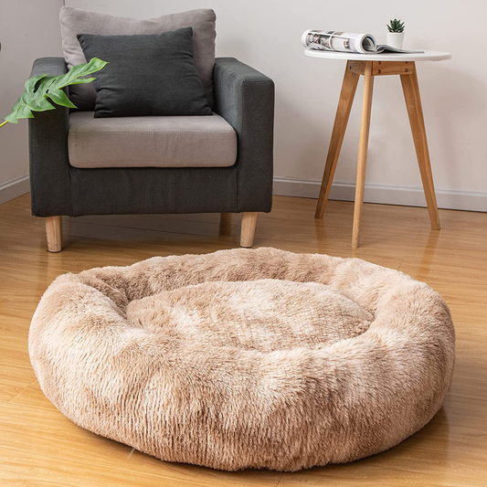 Coohom Oval Calming Donut Cuddler Dog Bed,Shag Faux Fur Cat Bed Washable round Pillow Pet Bed(30"/36") for Small Medium Dogs Animals & Pet Supplies > Pet Supplies > Dog Supplies > Dog Beds Cooby Pet Beige2021 XL(36"x27"x7") 