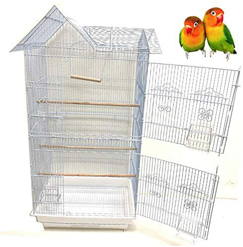 Mcage Large Double Roof Top Flight Parrot Bird Cage with Toy and Ladder for Cockatiel Parakeet Conure Lovebird Budgie Parrotlet Finch Canary Small Parrot Bird Cage with Rolling Stand Animals & Pet Supplies > Pet Supplies > Bird Supplies > Bird Cages & Stands Mcage   