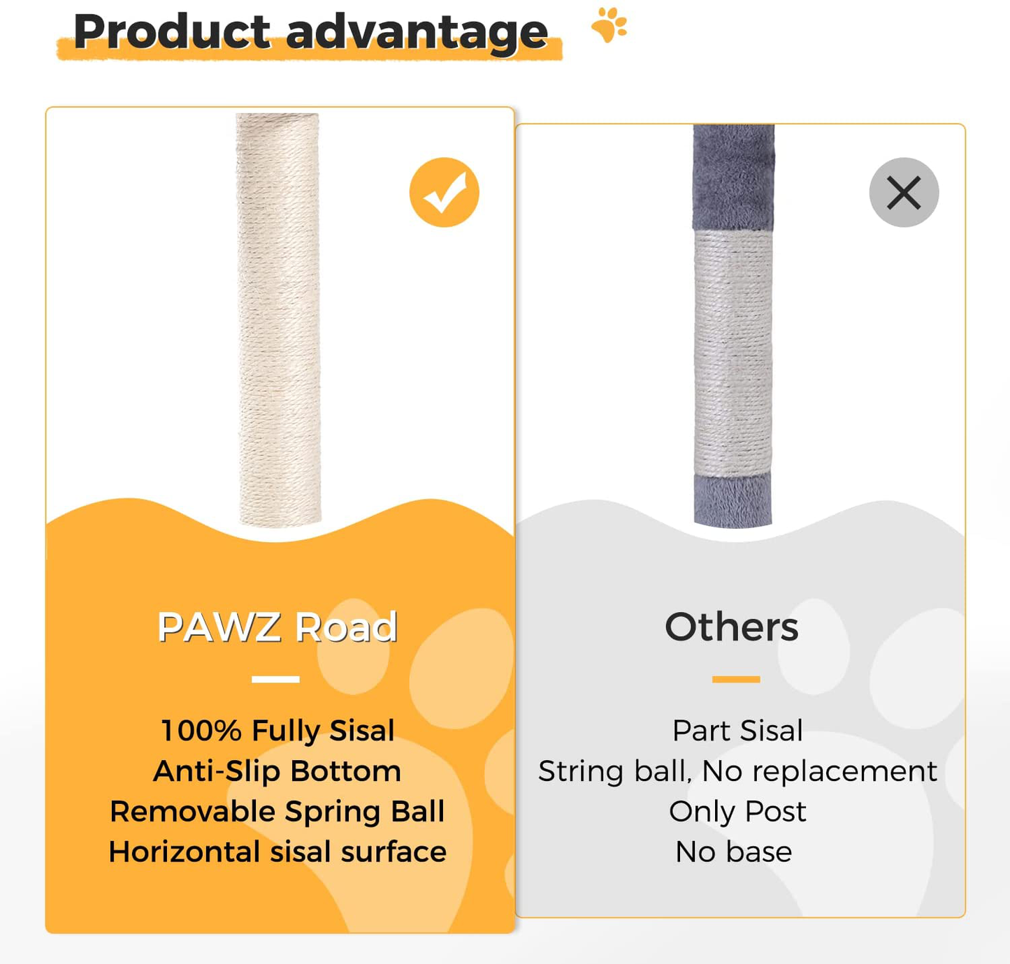 PAWZ Road Cat Scratching Post and Pad, Featuring with Soft Perch Sisal-Covered Scratch Posts and Pads with Play Ball Great for Kittens and Cats