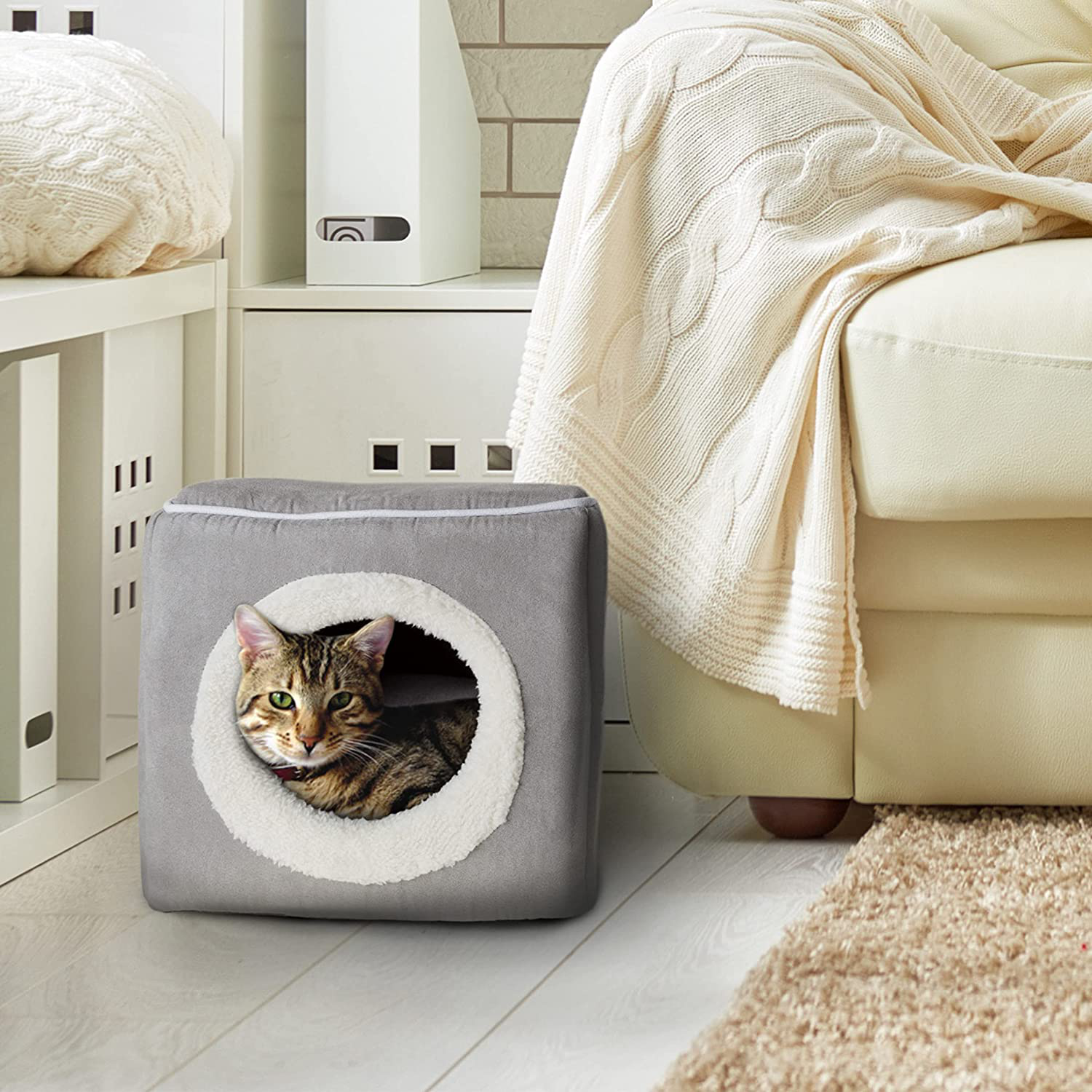 PETMAKER Cave Pet Bed Collection - Soft Indoor Enclosed Covered Cavern/House for Cats, Kittens, and Small Pets with Removable Cushion Pad