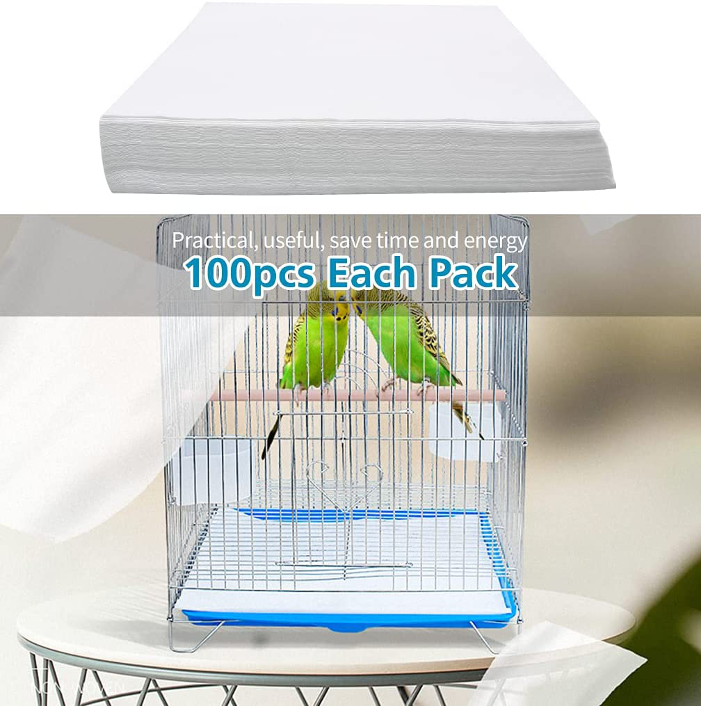 RUBY.Q Bird Cage Liner Papers, Non-Woven Bird Cage Liners, 100 Sheets Precut Absorbent Bird Cage Paper Liners Pet Animal Cages Cushion for Bird Parrot