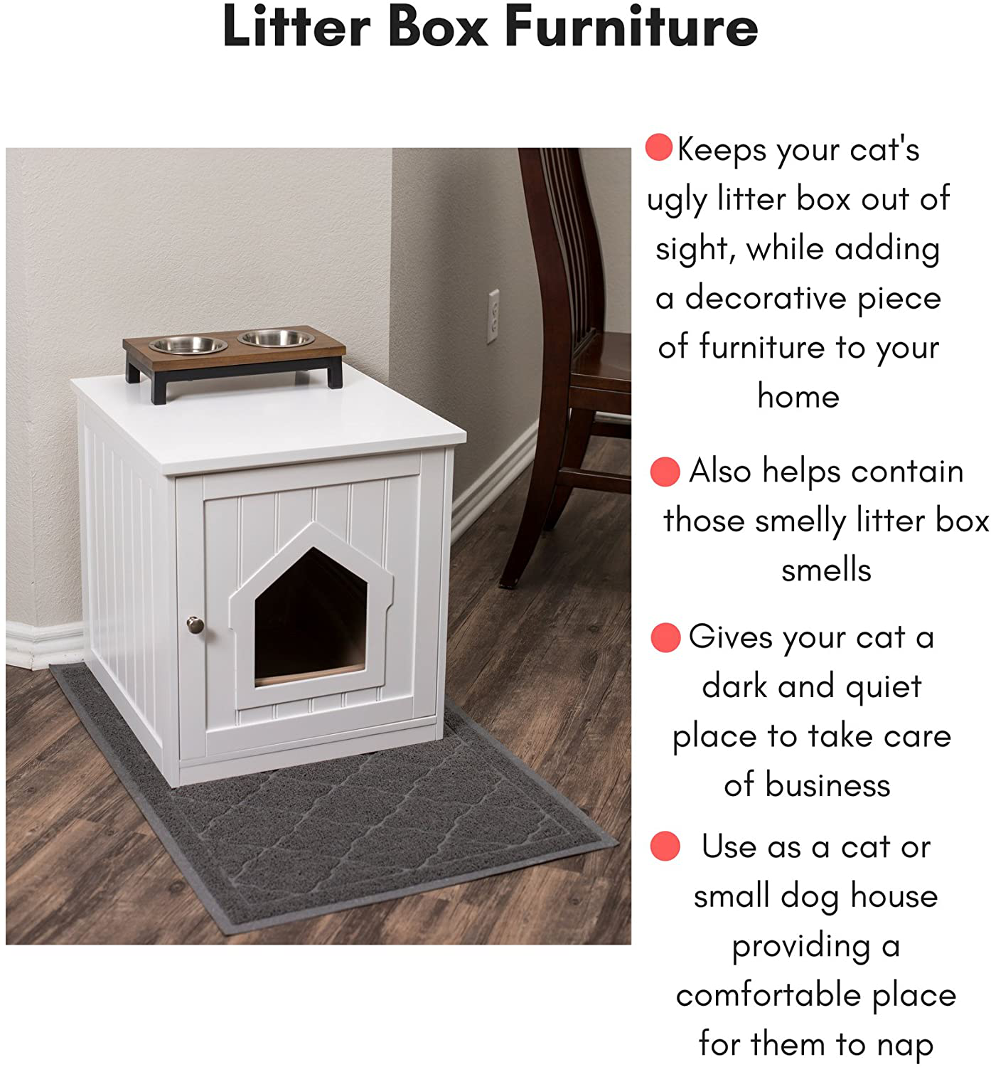 BIRDROCK Home Decorative Cat House & Side Table - Cat Home Nightstand - Indoor Pet Crate - Litter Box Enclosure - Hooded Hidden Pet Box - Cats Furniture Cabinet - Kitty Washroom - White Animals & Pet Supplies > Pet Supplies > Cat Supplies > Cat Furniture Internet's Best   