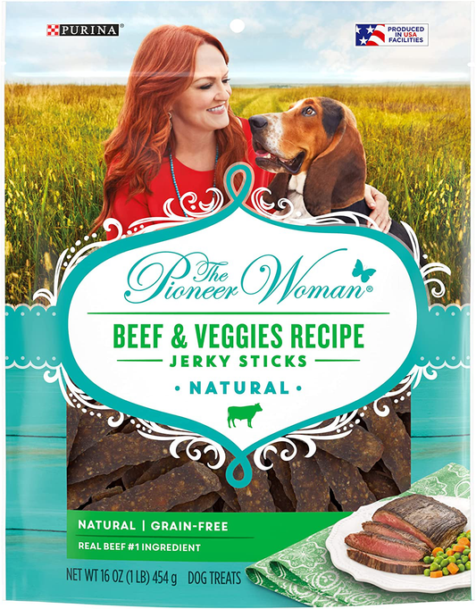 The Pioneer Woman Grain Free All Natural Jerky Dog Treats Animals & Pet Supplies > Pet Supplies > Dog Supplies > Dog Treats The Pioneer Woman Jerky Sticks Beef & Veggies 16 oz. Pouch