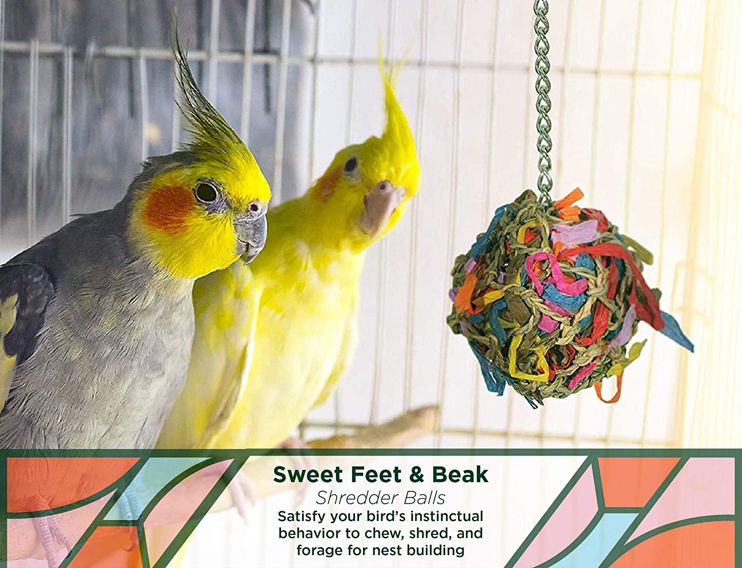 Sweet Feet and Beak Super Shredder Ball - Bird Cage Accessories to Keep Your Bird Busy Foraging for Hidden Treasures - Non-Toxic, Easy to Install Bird Foraging Toys, Bird Treats, Parrot Toys Animals & Pet Supplies > Pet Supplies > Bird Supplies > Bird Toys Sweet Feet and Beak   