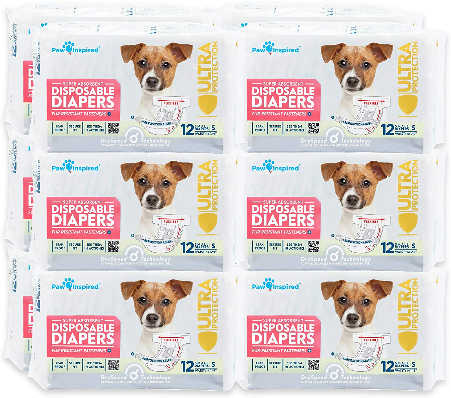 Paw Inspired Disposable Dog Diapers | Female Dog Diapers Ultra Protection | Diapers for Dogs in Heat, Excitable Urination, or Incontinence (144 Count, Small) Animals & Pet Supplies > Pet Supplies > Dog Supplies > Dog Diaper Pads & Liners PAW INSPIRED   