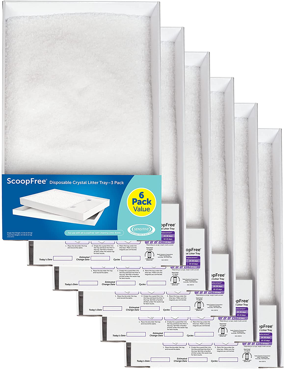 Petsafe Scoopfree Cat Litter Crystal Tray Refills for Scoopfree Self-Cleaning Cat Litter Boxes - 6-Pack - Non-Clumping, Less Mess, Odor Control - Available in Original Blue, Lavender, or Sensitive Animals & Pet Supplies > Pet Supplies > Cat Supplies > Cat Litter PetSafe Sensitive  