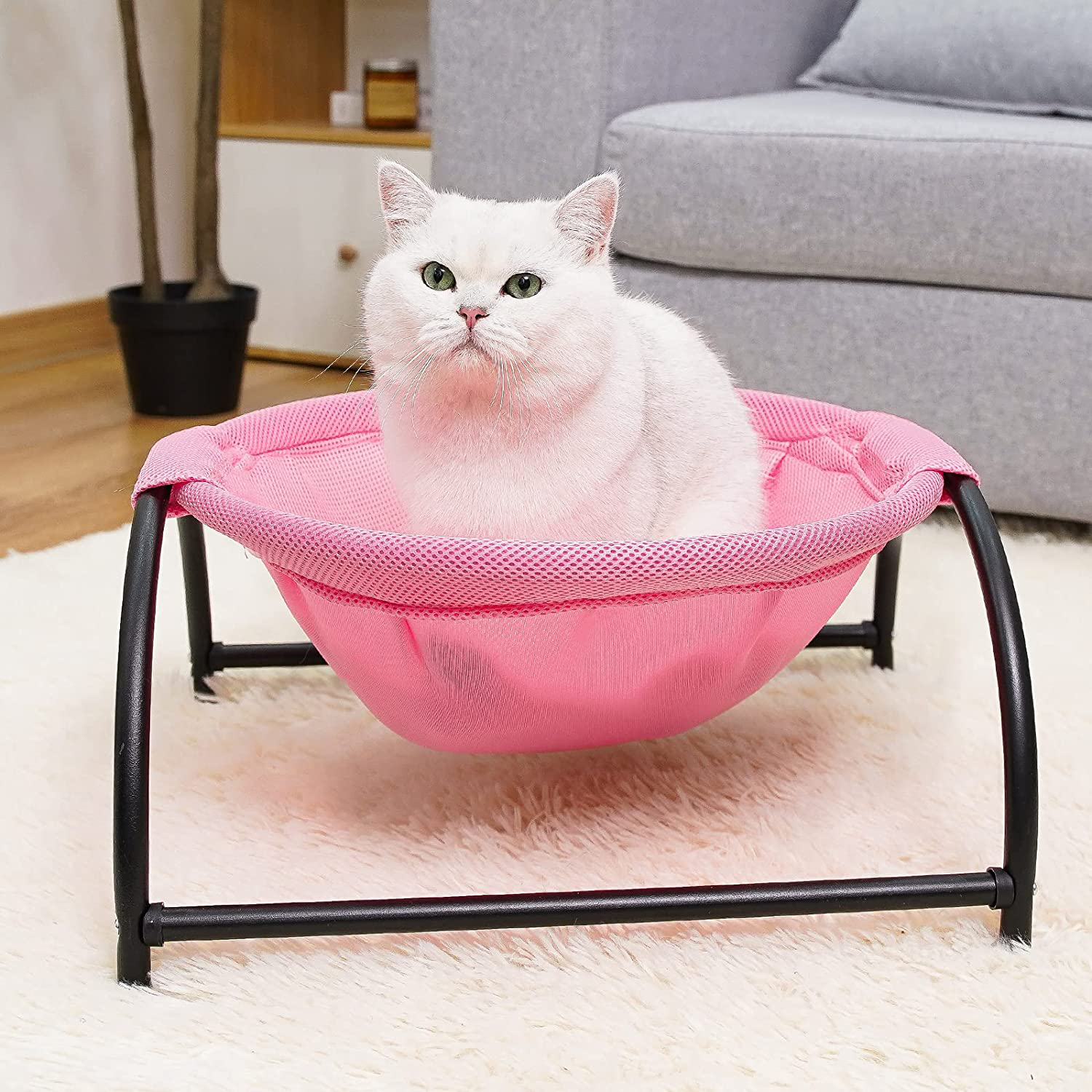 NOYAL Cat Hammock Bed, Elevated Pet Bed Breathable Hanging Nest with Detachable Cover and Heavy Duty Iron Frames Cat Cooling Cot for Kitty & Puppy Indoor and Outdoor Cat Hammock (Gray) Animals & Pet Supplies > Pet Supplies > Cat Supplies > Cat Furniture NOYAL   