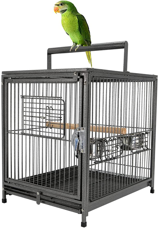Mcage Portable Durable Heavy Duty Travel Veterinary Bird Parrot Carrier Cage Feeding Bowl Play Stand Perch with Handle Animals & Pet Supplies > Pet Supplies > Bird Supplies > Bird Cages & Stands Mcage Black 18"x 14" x 22"H 