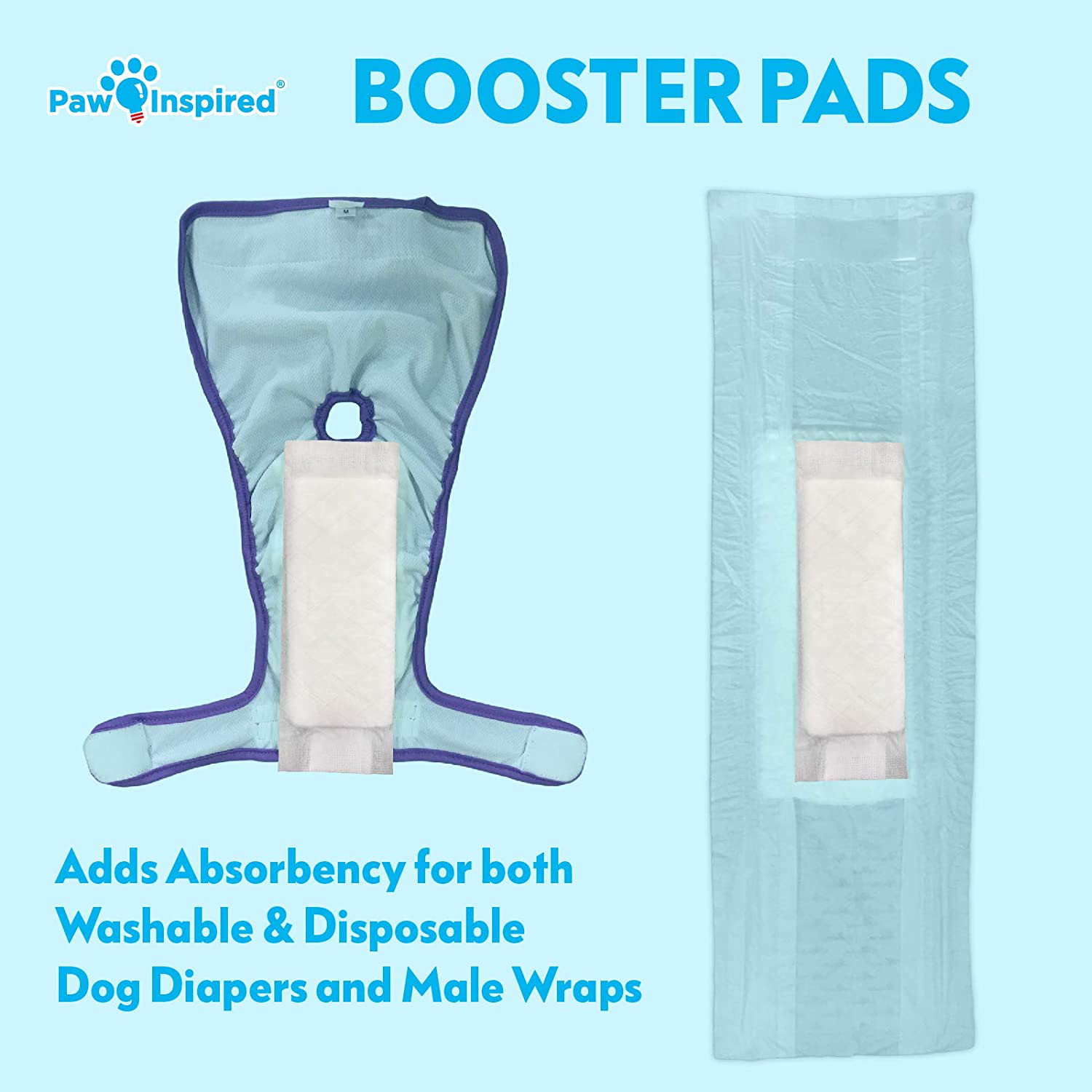 Paw Inspired Dog Diaper Pads | Disposable Diaper Liners | Booster Pad Inserts Fit Most Female and Male Washable and Disposable Dog Diapers and Belly Bands | Adds Absorbency, Stops Leaks Animals & Pet Supplies > Pet Supplies > Dog Supplies > Dog Diaper Pads & Liners Paw Inspired   