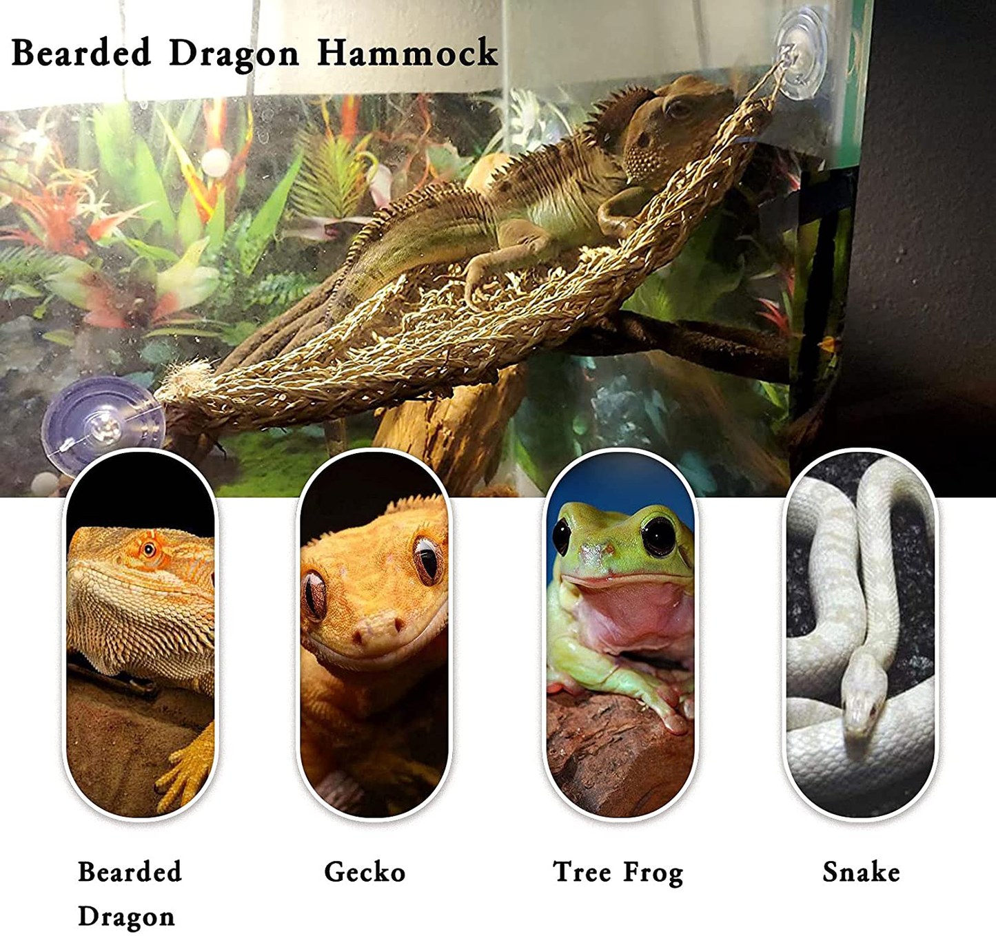 Tfwadmx Bearded Dragon Hammock Lizard Natural Seagrass Habitat Reptile Tank Accessories Jungle Climber Vines Flexible Leaves Decor for Climbing,Chameleon,Hermit Crabs,Gecko,Snakes