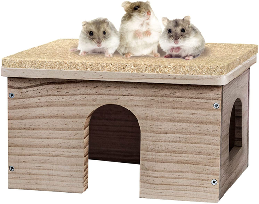 Guinea Pigs Wood House with Window, Small Animals Hut Hideout, Natural Habitat Cage for Guinea Pigs, Hamsters, Chinchillas Animals & Pet Supplies > Pet Supplies > Small Animal Supplies > Small Animal Habitats & Cages GIRVEM Hut Hideout #02  