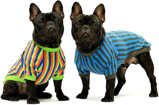 Fitwarm 2-Pack 100% Cotton Striped Dog Shirts for Dog Clothes Puppy T-Shirts Cat Tee Breathable Strechy Animals & Pet Supplies > Pet Supplies > Cat Supplies > Cat Apparel Fitwarm Blue-Green XX-Large 
