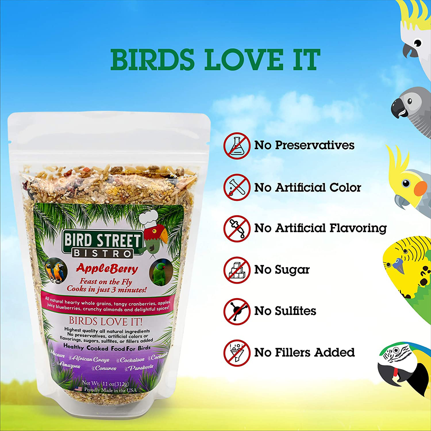 Bird Street Bistro Parrot Food Sample Pack Cooks in as Little as 3 to 15 Min | All Natural & Organic Grains and Legumes, Healthy Fruits, Vegetables, and Spices - No Fillers or Additives Animals & Pet Supplies > Pet Supplies > Bird Supplies > Bird Treats Bird Street Bistro   