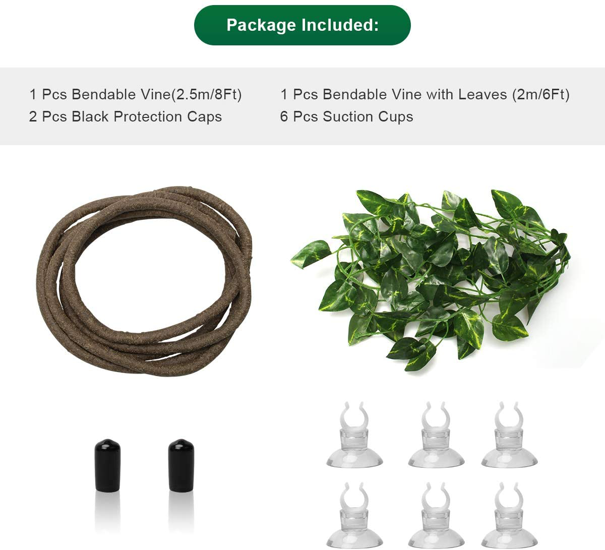 Coolrunner 8FT Reptile Vines and Flexible Reptile Leaves with Suction Cups Jungle Climber Long Vines Habitat Decor for Climbing, Chameleon, Lizards, Gecko Animals & Pet Supplies > Pet Supplies > Reptile & Amphibian Supplies > Reptile & Amphibian Substrates Coolrunner   