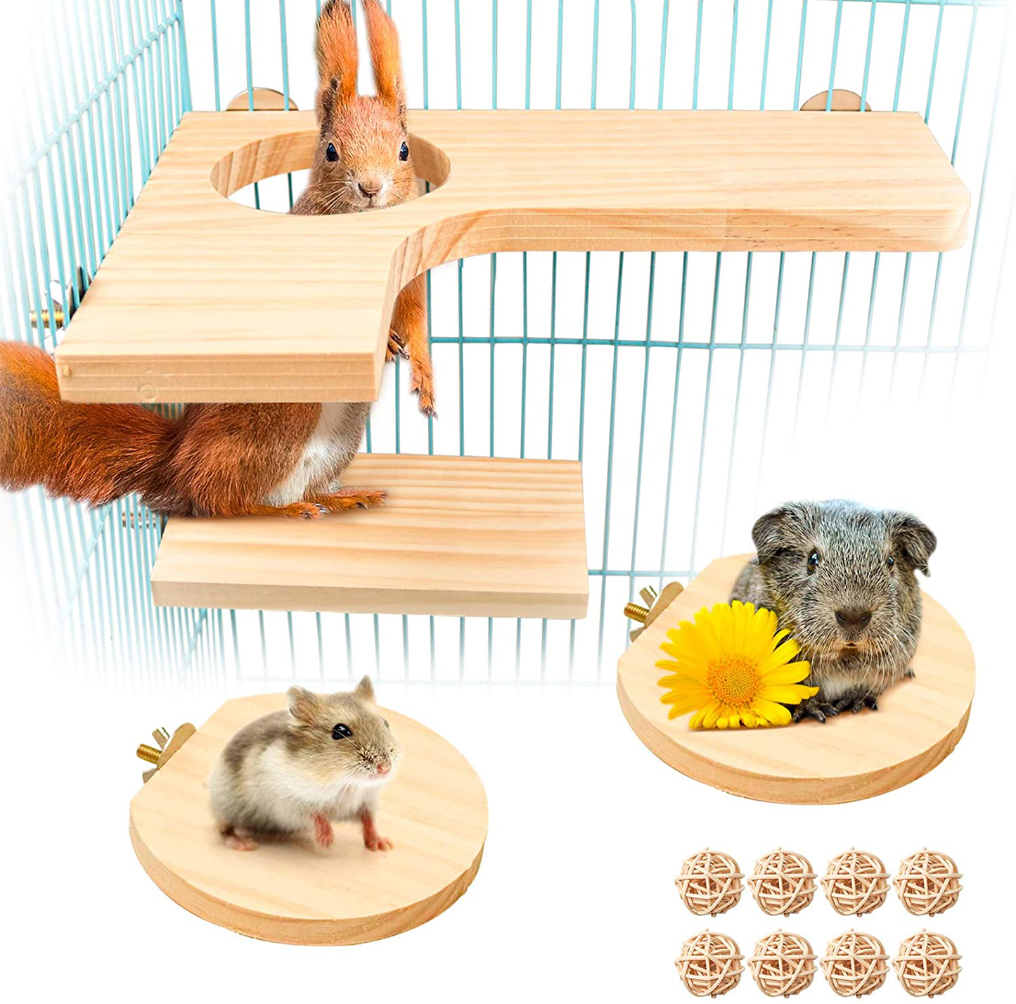 Squirrel Gerbil Chinchilla and Dwarf Hamster L-Shaped Pedal Wooden Platform, 3 Pieces of Natural Wooden Parrot Hamster round Standing Board, Rat Activity Chinchilla Bird Cage Accessories Animals & Pet Supplies > Pet Supplies > Small Animal Supplies > Small Animal Habitat Accessories Roundler style-2  