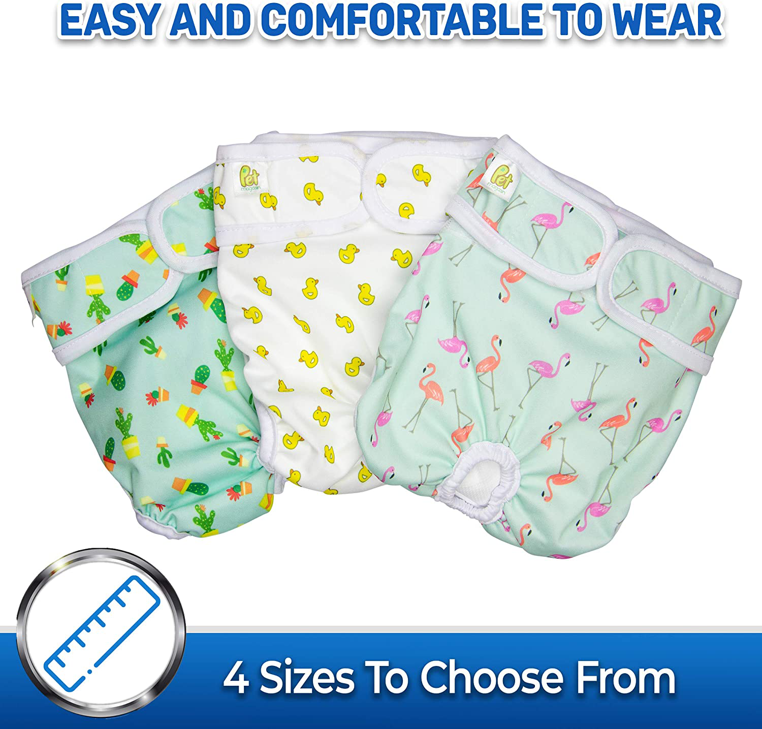 Pet Magasin Reusable Washable Dog Diapers (Pack of 3), Highly Absorbent with Strong & Flexible Velcro
