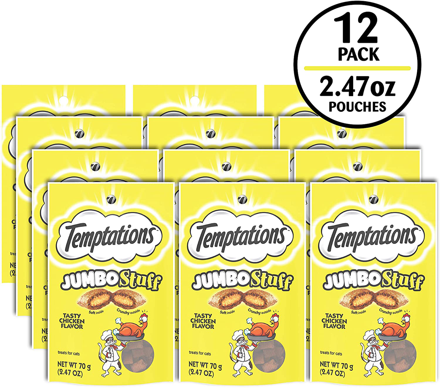 TEMPTATIONS Jumbo Stuff Crunchy and Soft Cat Treats, 2.5 Oz. (12 Pack) Animals & Pet Supplies > Pet Supplies > Cat Supplies > Cat Treats Temptations   