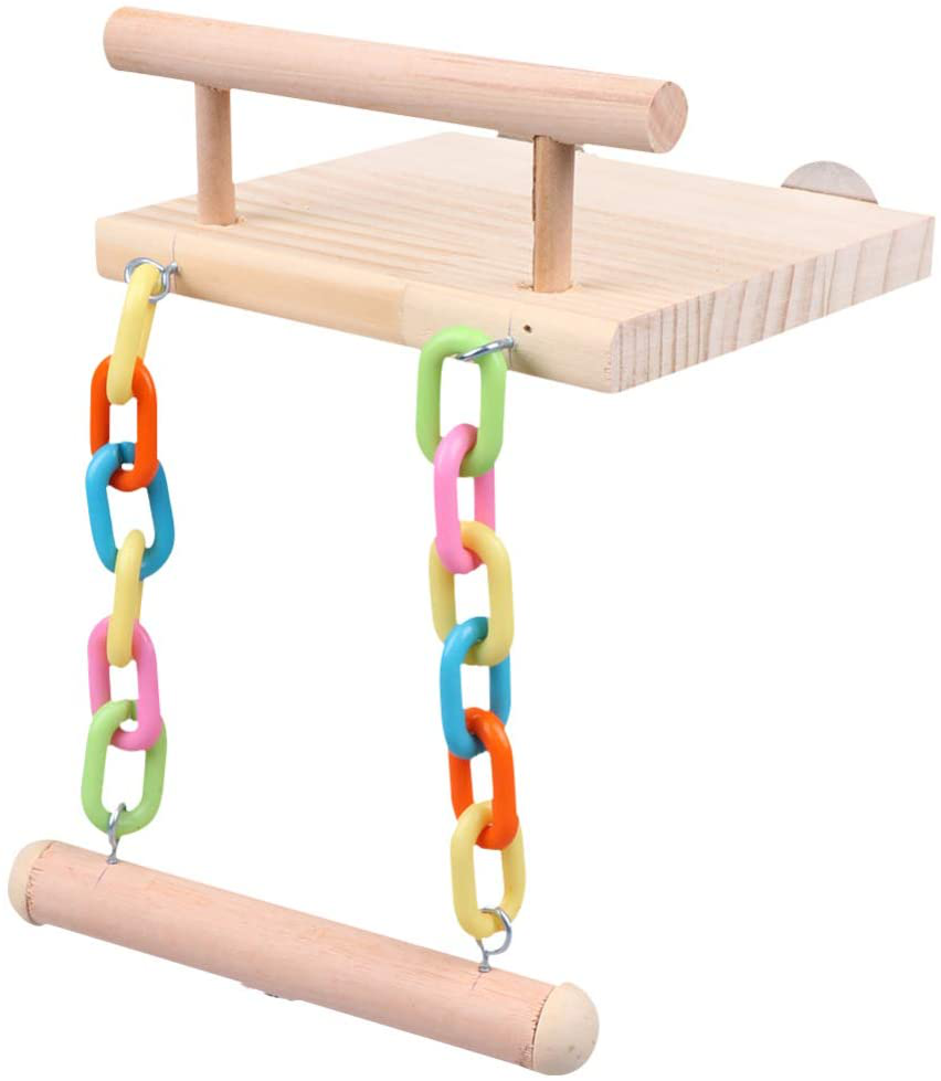 POPETPOP Bird Perches Cage Toy - Hamster Wooden Platform Parrot Play Gym Stands with Swing,Rattan Ball,Ferris Wheel Ladder Pet Training Playground for Birds Cockatiels Conures Hamster Rat Animals & Pet Supplies > Pet Supplies > Bird Supplies > Bird Gyms & Playstands POPETPOP Size 4  