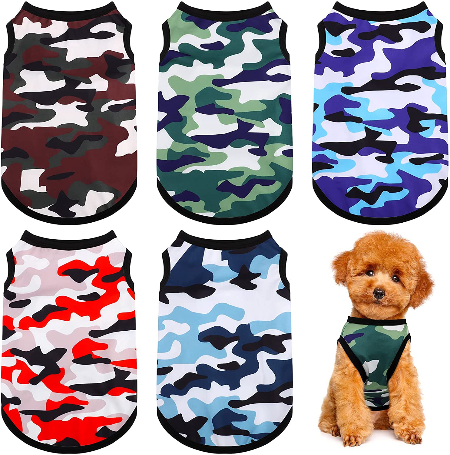 Pedgot 5 Pieces Dog Camo Shirts Breathable Dog Vest Comfortable Camouflage Puppy Shirts Pet Costume Clothes Durable Pet Apparel for Small Medium Dogs Cats, Medium Animals & Pet Supplies > Pet Supplies > Cat Supplies > Cat Apparel Pedgot Medium  
