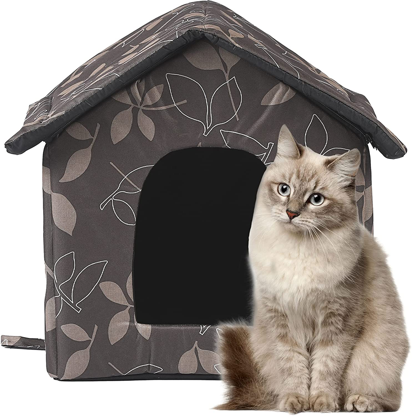 KUDES Cat House with Removable Cushion, Four Season Pet Nest Kitty Shelter with Waterproof Canvas Roof, Washable and Foldable Feral Cat Kennel Cave House Small Dog Tent Cabin for Indoor Outdoor