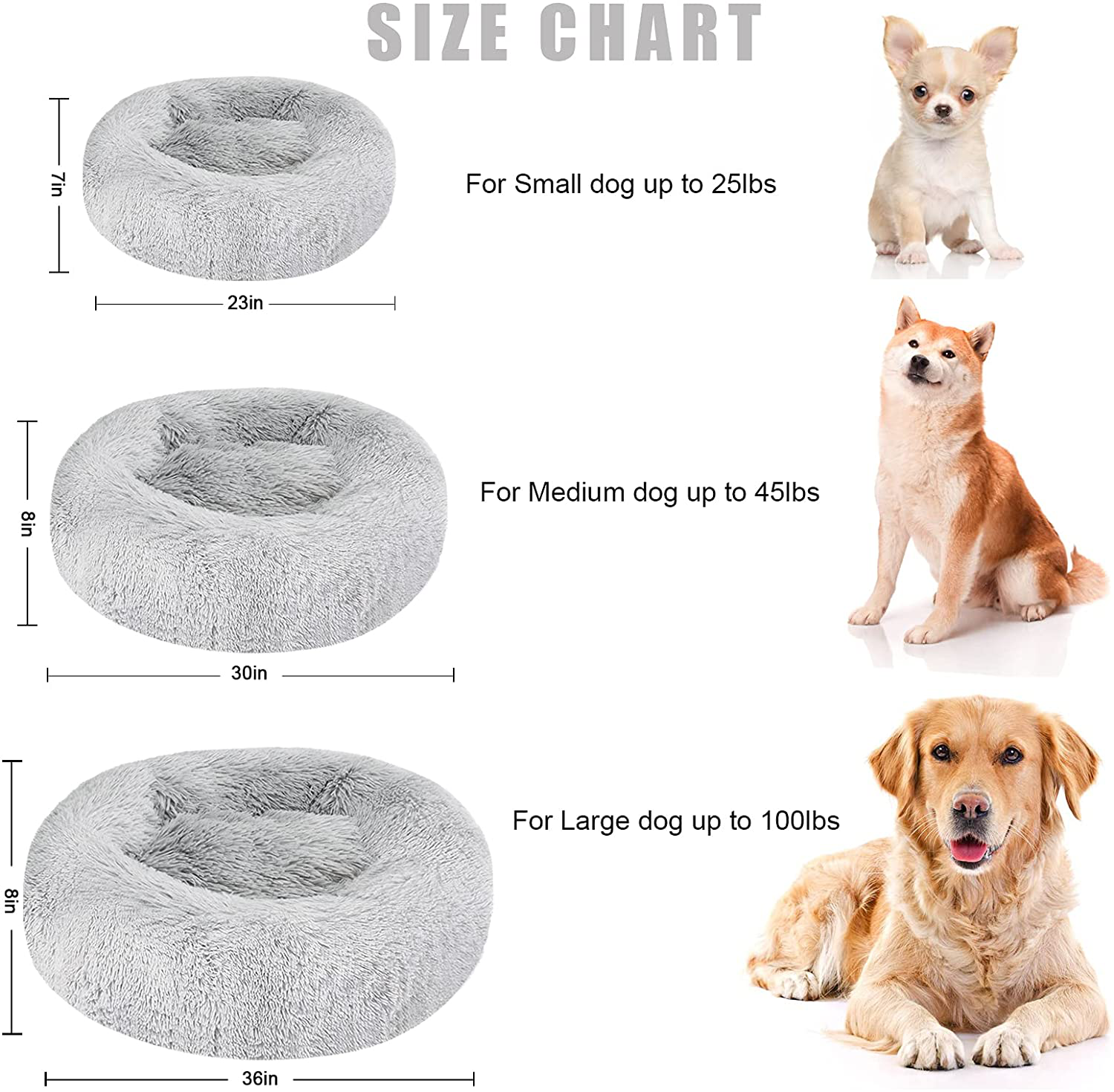 Dog Bed & Cat Bed, Calming Anti-Anxiety Donut Dog Cuddler Bed, Machine Washable round Pet Bed, Comfy Faux Fur Plush Dog Cat Bed for Small Medium Large Dogs and Cats