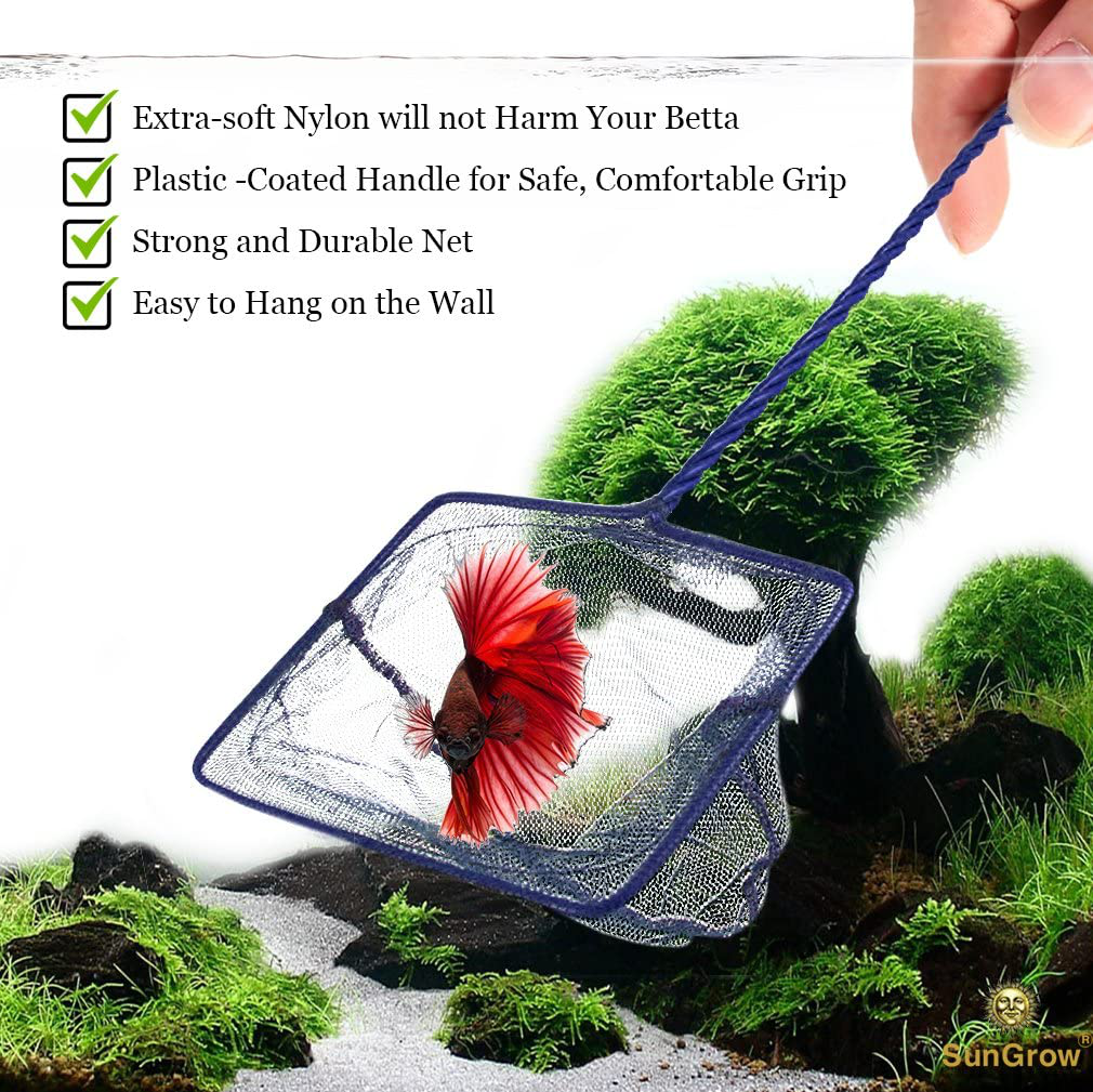 Sungrow Betta Net, 5X4 Inches with 11 Inches Handle, Extra Soft Nylon Net, Easy Routine Tank Maintenance, Random Color Animals & Pet Supplies > Pet Supplies > Fish Supplies > Aquarium Fish Nets SunGrow   