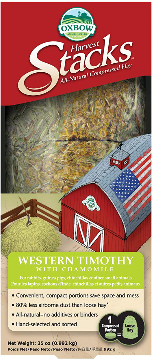 Oxbow Animal Health Harvest Hay Stacks - Western Timothy Hay - All Natural Hay for Small Pets - 35 Oz. Animals & Pet Supplies > Pet Supplies > Small Animal Supplies > Small Animal Food Oxbow Western Timothy with Chamomile  