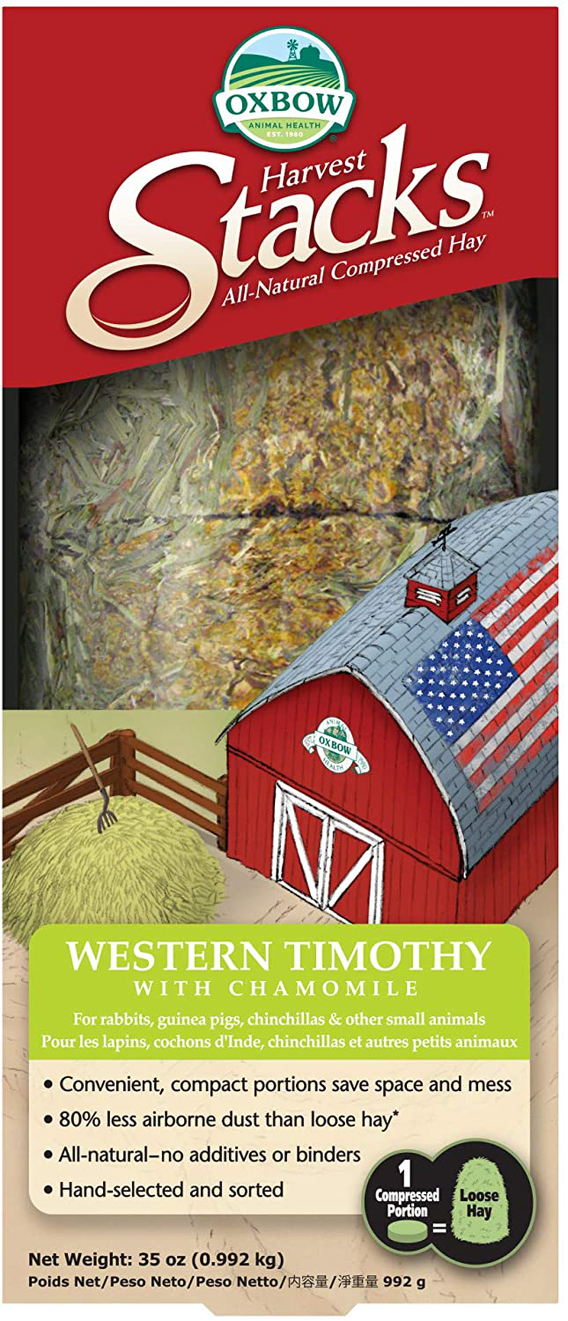 Oxbow Animal Health Harvest Hay Stacks - Western Timothy Hay - All Natural Hay for Small Pets - 35 Oz.