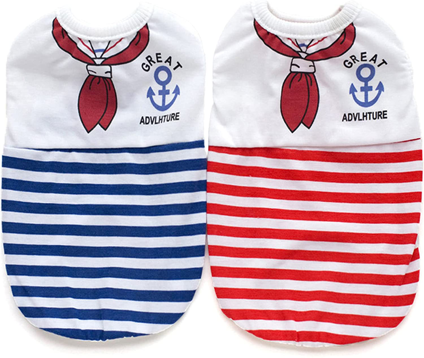 Brocarp Dog Clothes Striped Puppy Shirt, 2 Pack Pet Sailor Tshirt Summer Vest Apparel, Dog Outfit for Small Medium Large Boy Girl Dogs Cats Animals & Pet Supplies > Pet Supplies > Cat Supplies > Cat Apparel Brocarp Blue+Red Medium 