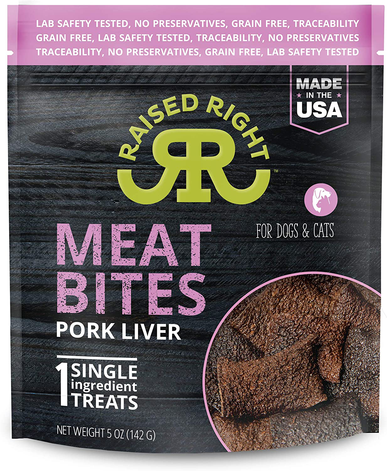 Raised Right Meat Bites, Single Ingredient Liver Treats for Dogs & Cats - 5 Oz. Bag Animals & Pet Supplies > Pet Supplies > Cat Supplies > Cat Treats RAISED RIGHT RR Pork  