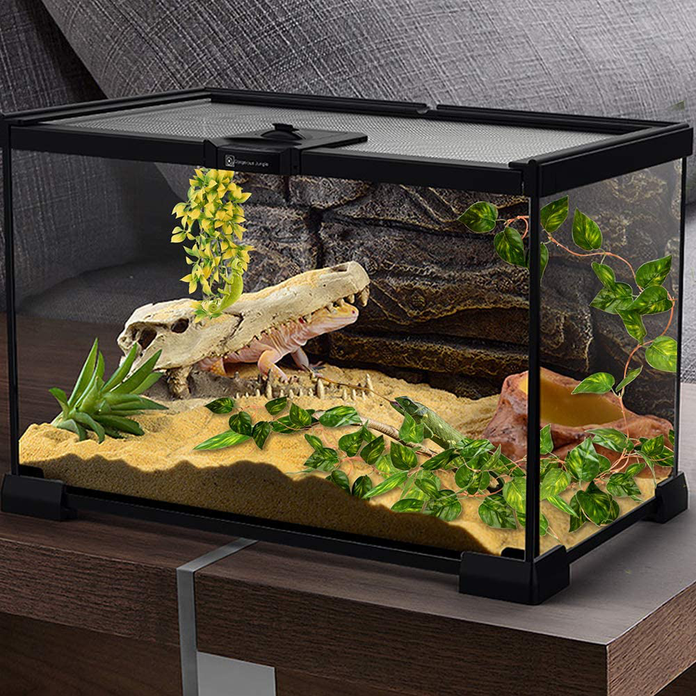 Reptile Plants Hanging Vines Climbing Terrarium Plant Tank Habitat Decorations with Suction Cup for Lizards Geckos Snake Chameleon Iguana Crab Earded Dragons Tree Frog Toads Salamanders (Green+Yellow) Animals & Pet Supplies > Pet Supplies > Reptile & Amphibian Supplies > Reptile & Amphibian Substrates iSbaby   