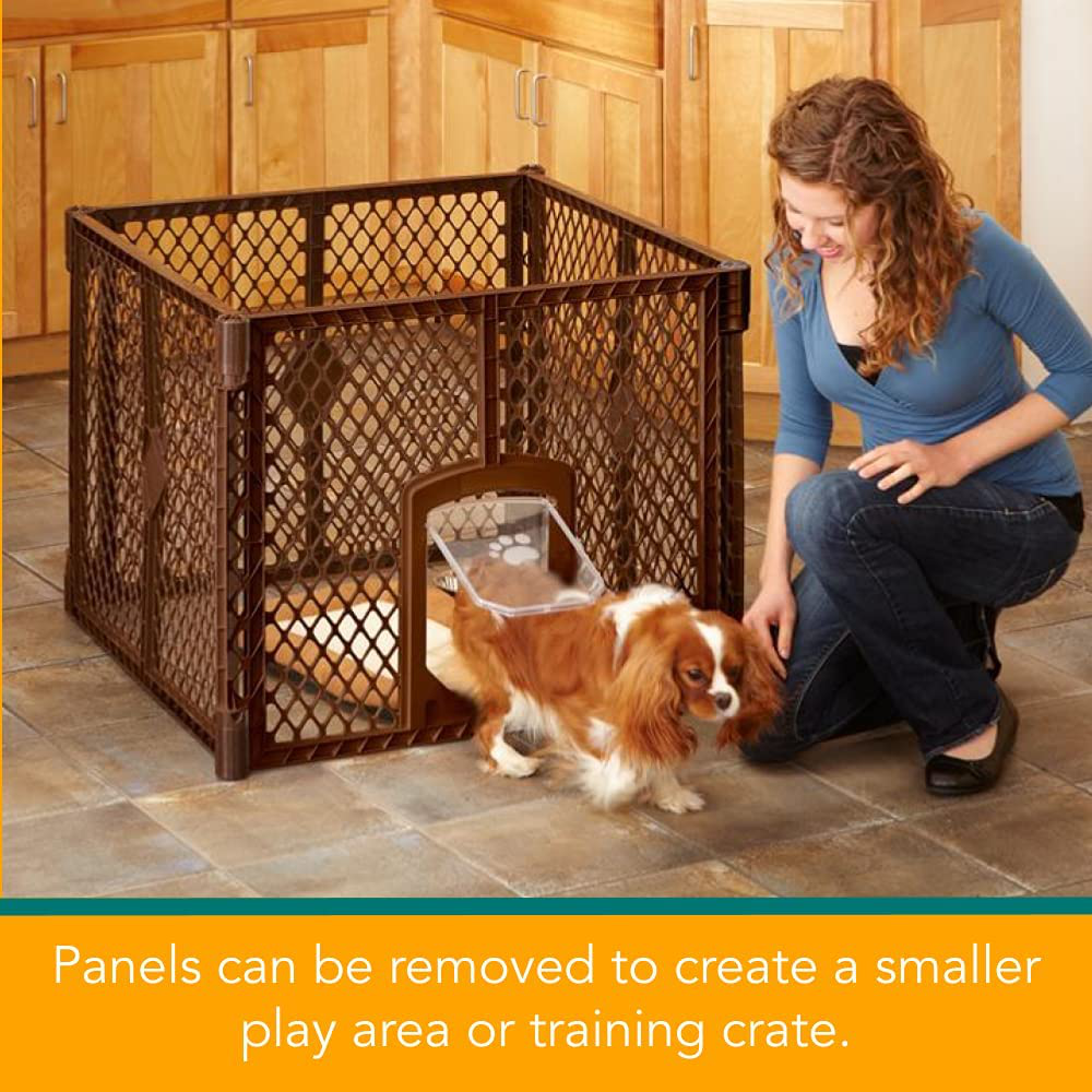North States Mypet Petyard Passage: 4, 6 or 8 Panel Pet Enclosure with Lockable Pet Door. Freestanding. 7 Sq. Ft to 34.4 Sq. Ft. (26" Tall)
