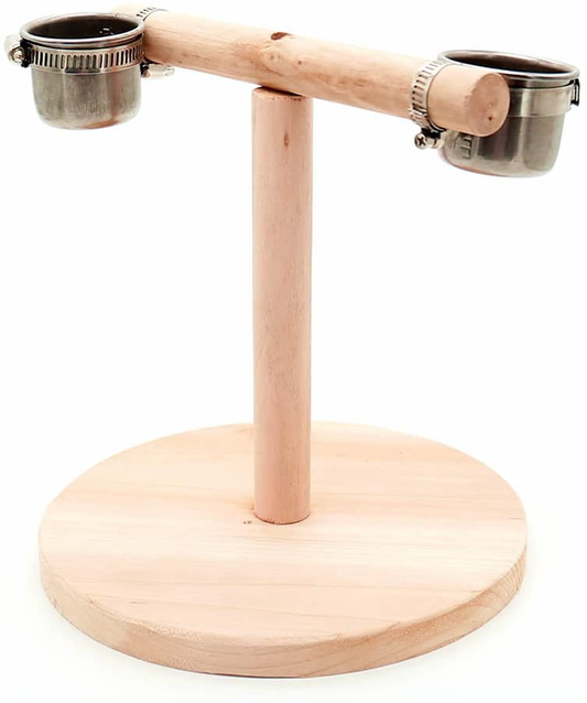 Mrli Pet Bird Table Perch Stands Wooden for Small Bird Parrot Budgies Parakeet Cockatiel Cockatoo Conure Lovebird or Small Animal Hamster Training Tripod Toy Animals & Pet Supplies > Pet Supplies > Bird Supplies > Bird Gyms & Playstands Mrli Pet Table Top Bird Stand 2 Cup  