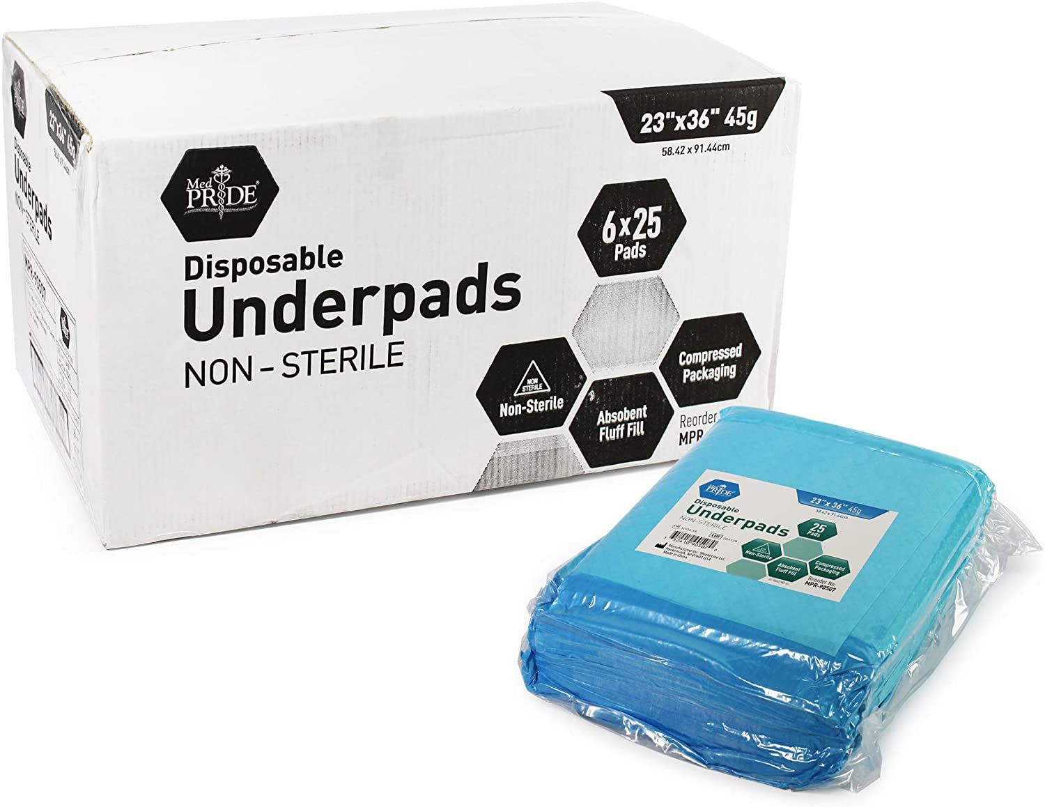 Medpride Disposable Underpads 23'' X 36'' (50-Count) Incontinence Pads, Chux, Bed Covers, Puppy Training | Thick, Super Absorbent Protection for Kids, Adults, Elderly | Liquid, Urine, Accidents Animals & Pet Supplies > Pet Supplies > Dog Supplies > Dog Diaper Pads & Liners MED PRIDE 25 Count (Pack of 6)  