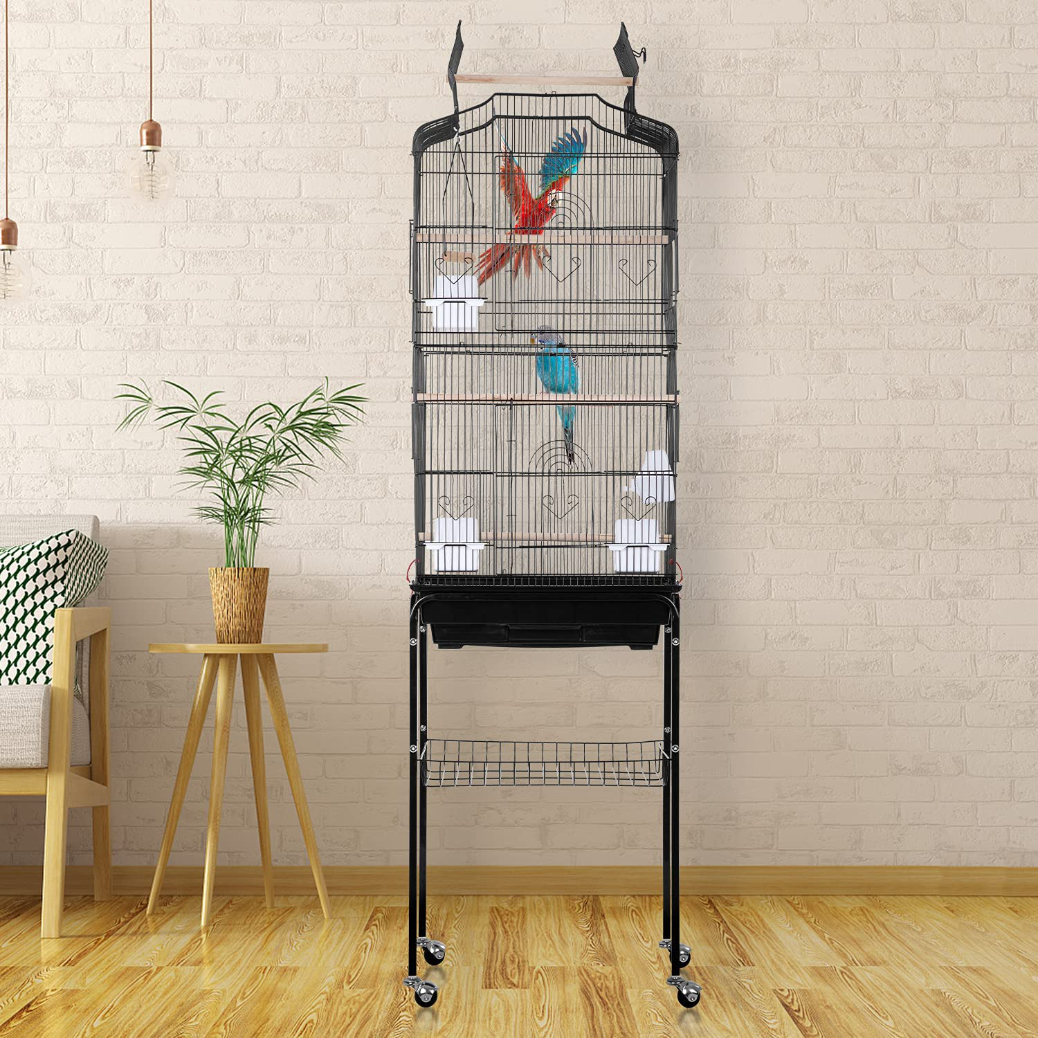 Bestpet Bird Cage Parakeet Cage 64 Inch Open Top Standing Parrot Cage Accessories with Rolling Stand for Medium Small Cockatiel Canary Parakeet Conure Finches Budgie Lovebirds Pet Storage Shelf Animals & Pet Supplies > Pet Supplies > Bird Supplies > Bird Cage Accessories BestPet   