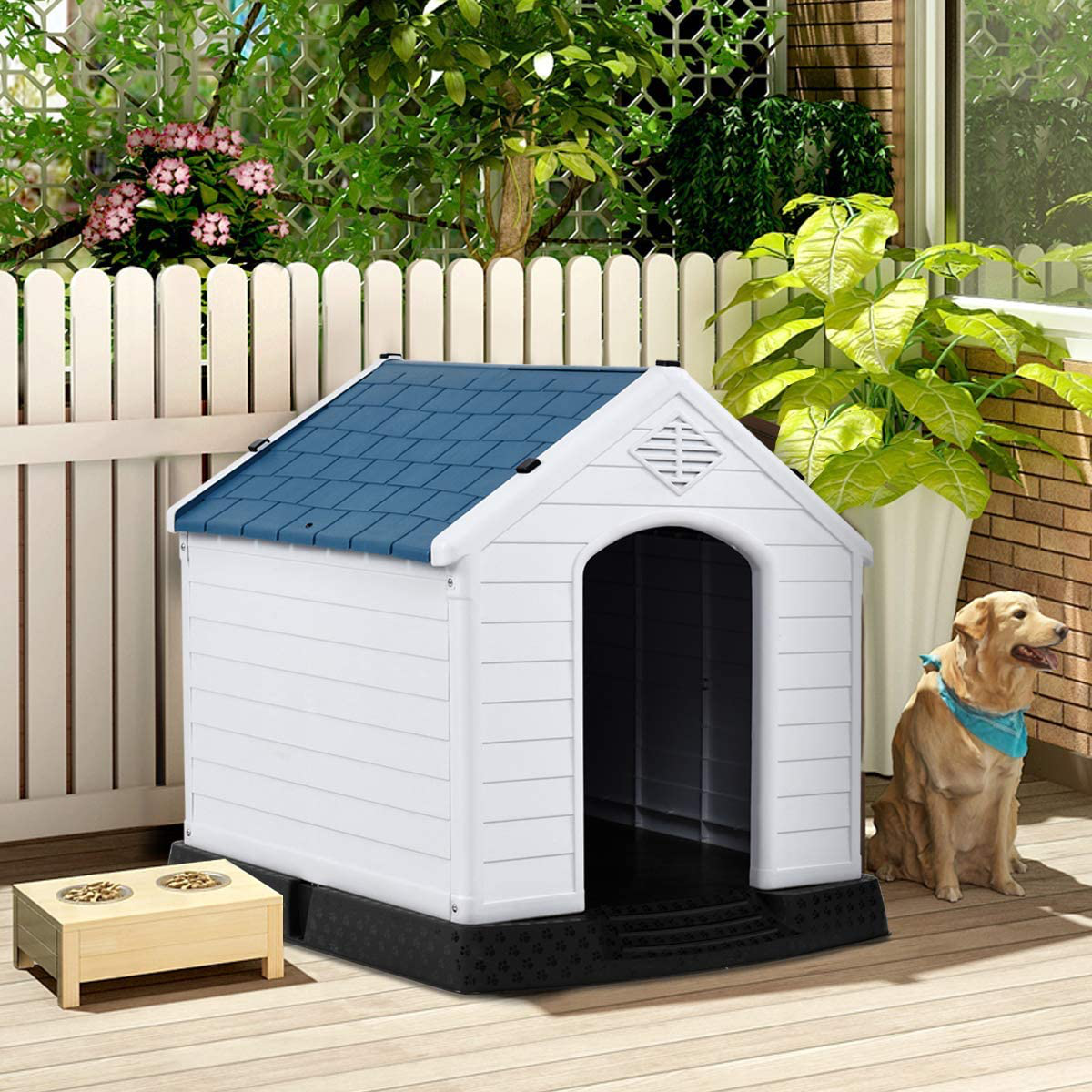 PETSITE Plastic Dog House for Large Medium Small Dogs, Waterproof Outdoor Indoor Puppy Shelter Kennel with Air Vents and Elevated Floor