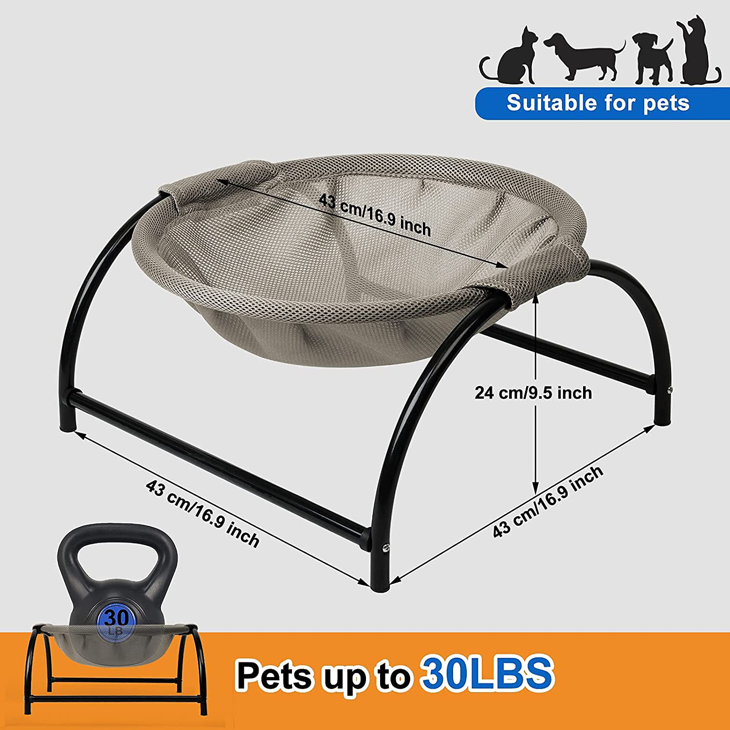 LOOBANI Cat Bed Hammock, Removable & Washable Elevated Pet Bed, Add Silicone Non-Slip Pads for Safe & Stable Protection of Floor, Suitable for Indoor & Outdoor Cat Chair for Kitty and Puppy