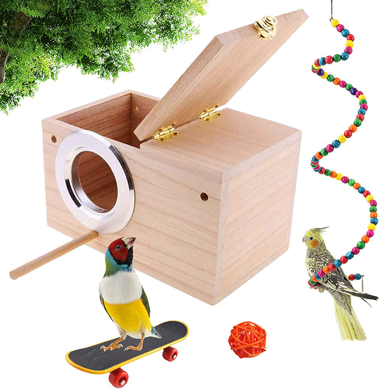 Kathson Parrot Nest Breeding Box, Wood Bird Nest for Cage, Parakeet Nesting Box with Perches Pet House Natural Coconut Fiber Bird Toys for Parakeet Cockatoo Budgie Cockatiel Lovebirds (Small) Animals & Pet Supplies > Pet Supplies > Bird Supplies > Bird Cage Accessories kathson   