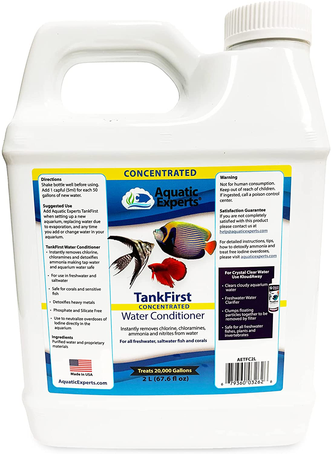 Tankfirst Complete Aquarium Water Conditioner - Fish Water Conditioner, Instantly Removes Chlorine, Chloramines, Ammonia and Nitrites from Fish Tanks Animals & Pet Supplies > Pet Supplies > Fish Supplies > Aquarium Cleaning Supplies Aquatic Experts Concentrated 2 Liters - Treats 20,000 gallons  