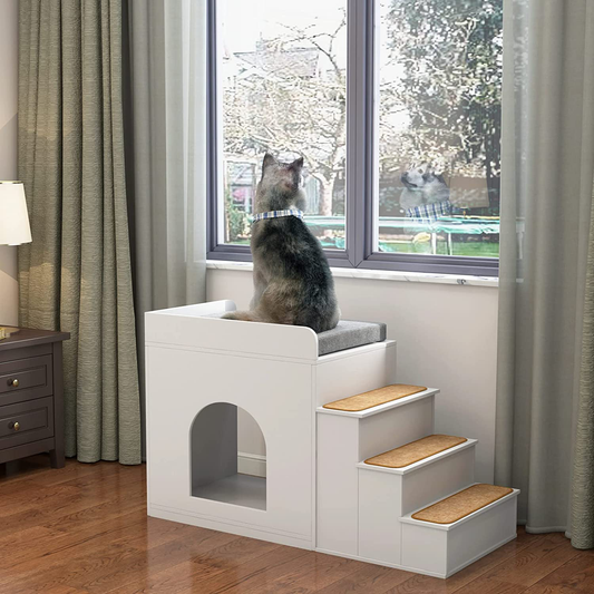 Multifunction Indoor Dog Pet Multi-Level Bed Window Perch Seat Platform Wood Stairs Bunk Bed Condo for Dog Cats 24" H White Animals & Pet Supplies > Pet Supplies > Cat Supplies > Cat Beds GDLF   