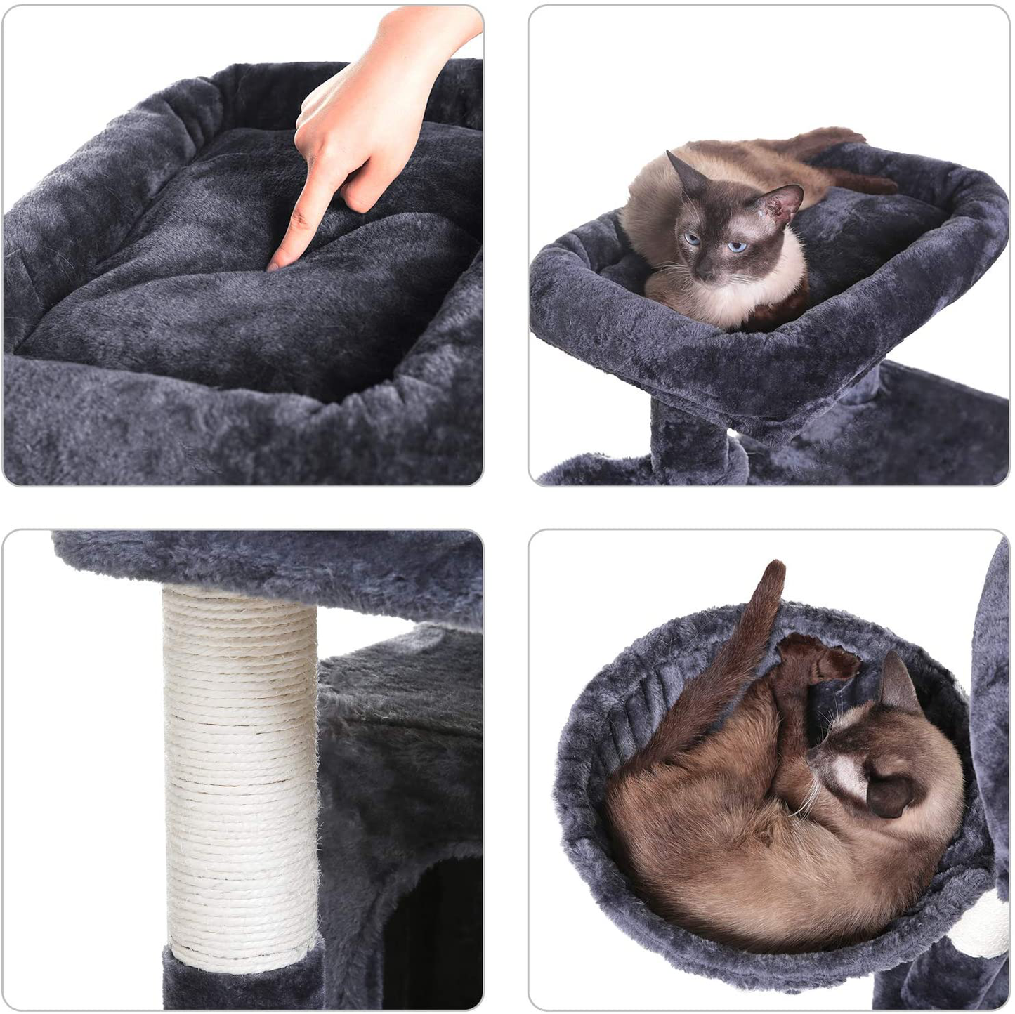 Hey-Brother 41.34 Inches Cat Tree with Scratching Board, 2 Luxury Condos, Cat Tower with Padded Plush Perch and Cozy Basket